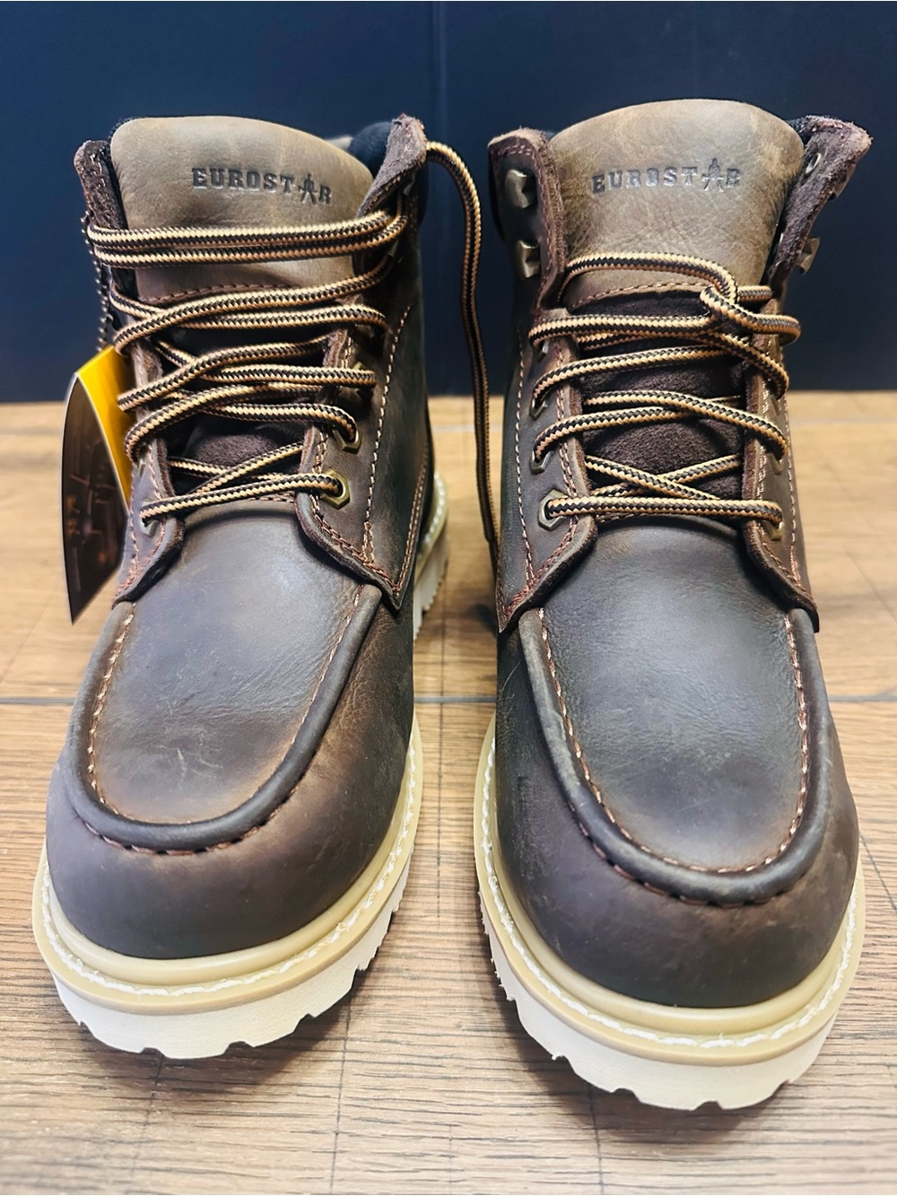 Men's Brown Leather Work Boots with Cream Outsole